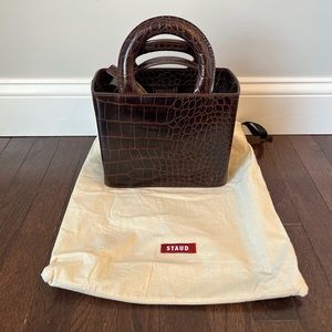 STAUD brown croc embossed hand bag